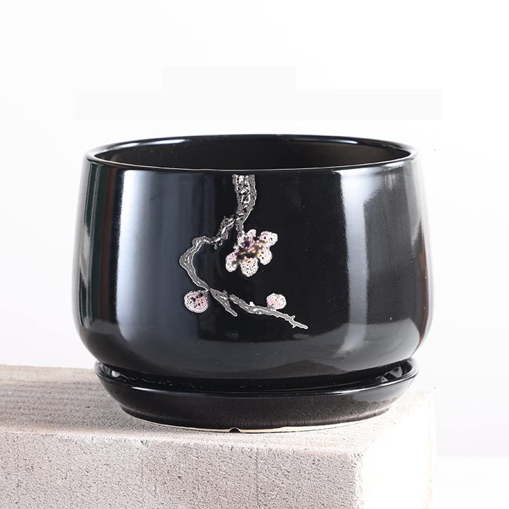 DFGHNBVC Planter Retro Succulent Planter Ceramic Planter Round Shape Succulent Planter Large Flower Pot Indoor And Outdoor Plant Pot For Succulents,C-21cm*16.5cm