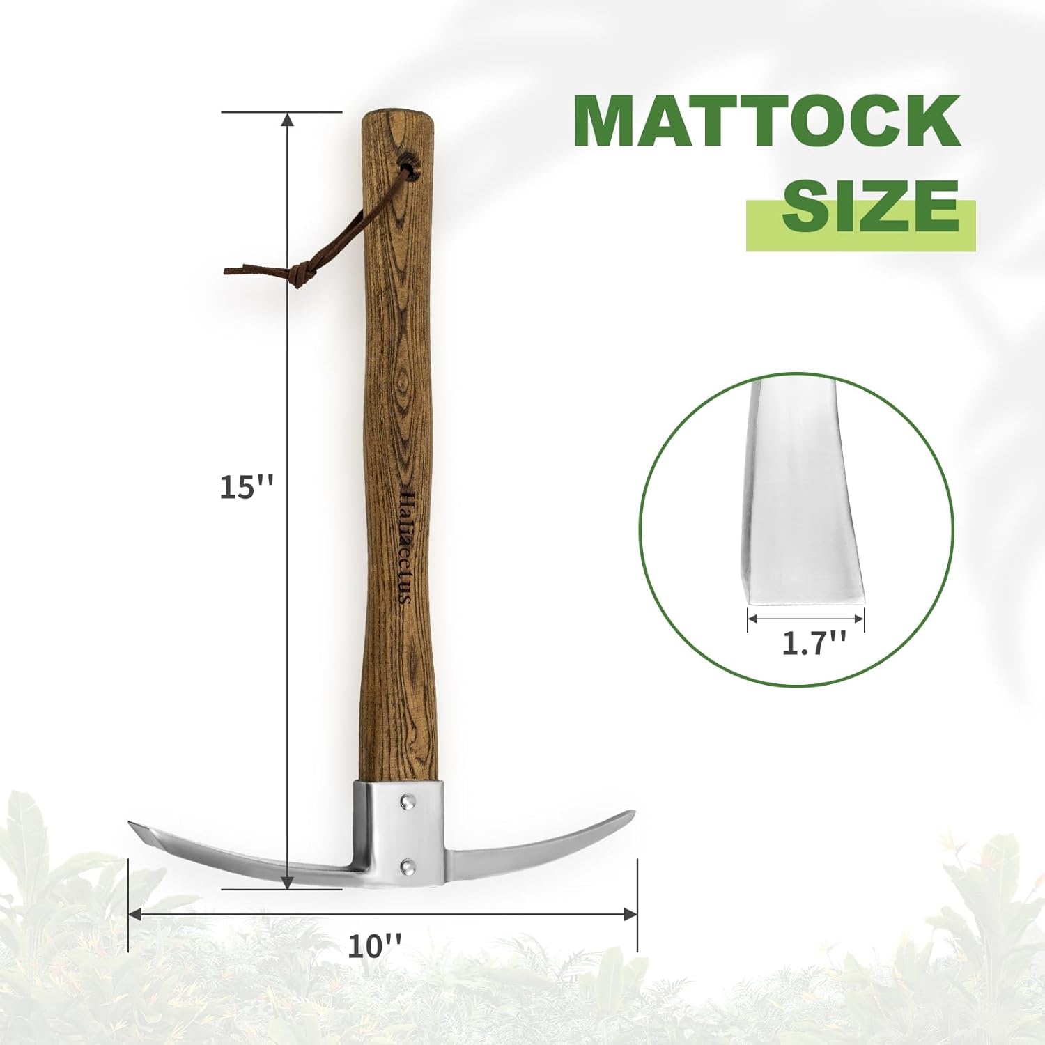Haliaeetus Pick Axe, Stainless Steel Mattock with Sharp Pick and Cutting Edge for Breaking up Heavy Clay Soil, and Removal of Difficult Weeds, Garden Pick with Wood Handle for Digging, Loosening Soil
