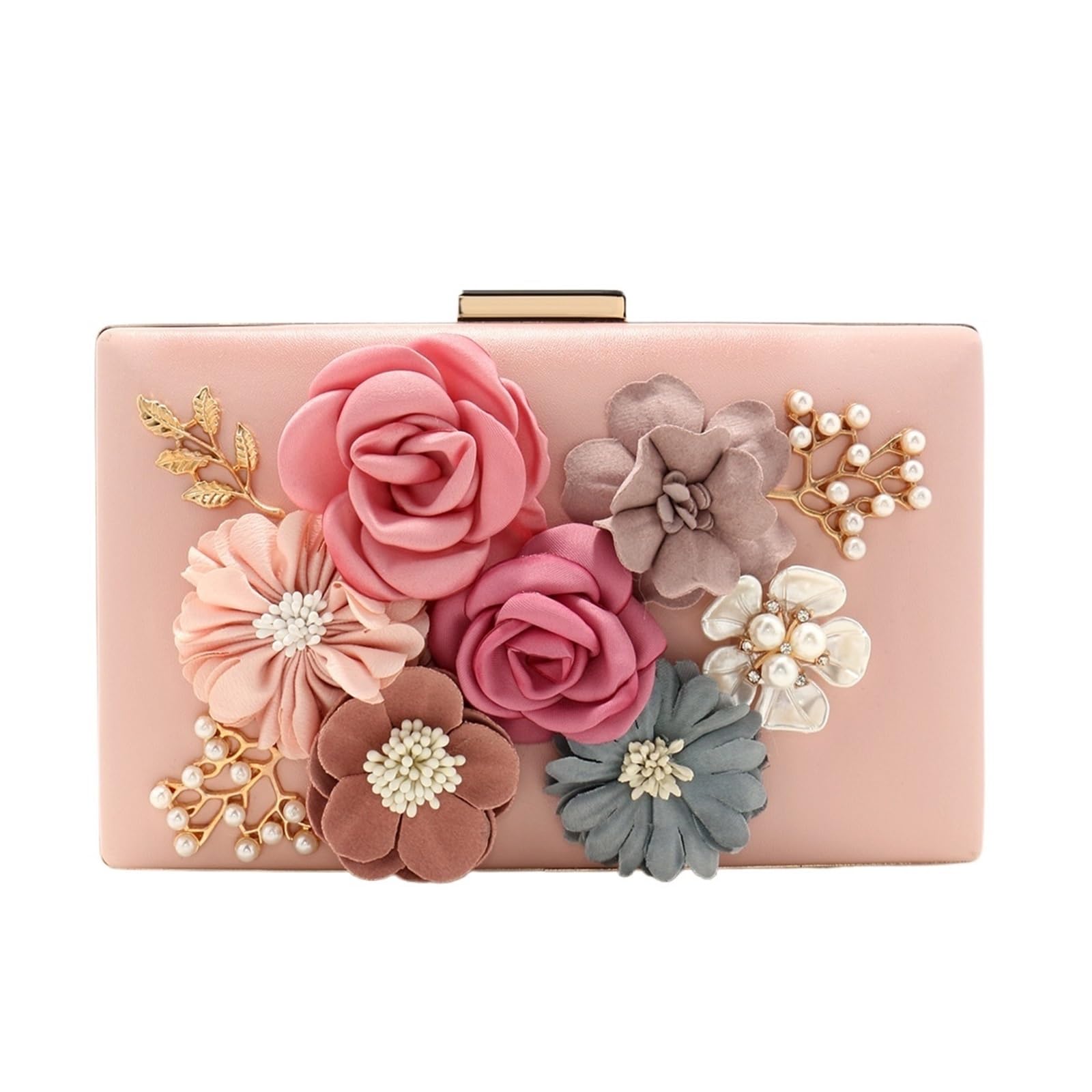 Blumen-Abendtasche Perle Clutch Taschen Rosa Farbe Mädchen Abend Blume Handgemachte Stil Party Hochzeit Kette Schulter Handtaschen für Hochzeit