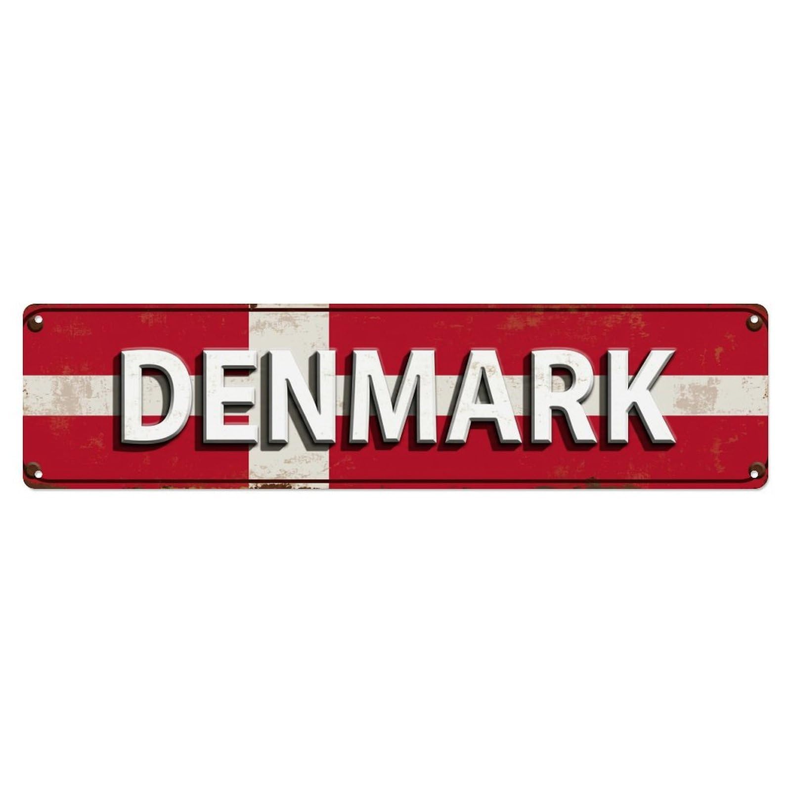 Vintage Denmark Flag Pattern Metal Tin Sign