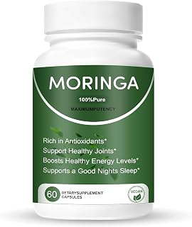 Moringa Capsules 1200mg, Pure Nutrient Rich Organic Moringa Powder, Supports Energy, Non-GMO, Vegan, Gluten-Free, 60count