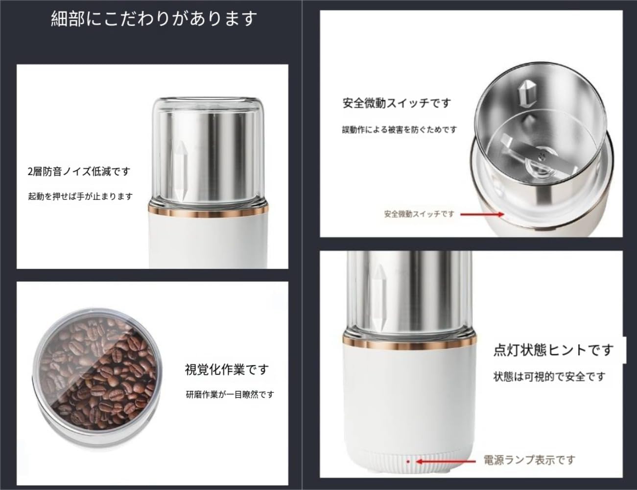 電動粉砕機 小型 コーヒーグラインダー 110V プロペラ式 一キー自動粉砕 【洗濯機】 多目的 コショウ、緑茶、山椒、唐辛子対