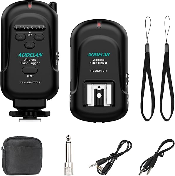 AODELAN Wireless Flash Trigger Transmitter and Receiver Set, Wireless Remote Speedlite Trigger with 3.5mm PC Receiver for Flash Units with Universal Hot Shoe for Canon, for Nikon,for Fuji,for Sony
