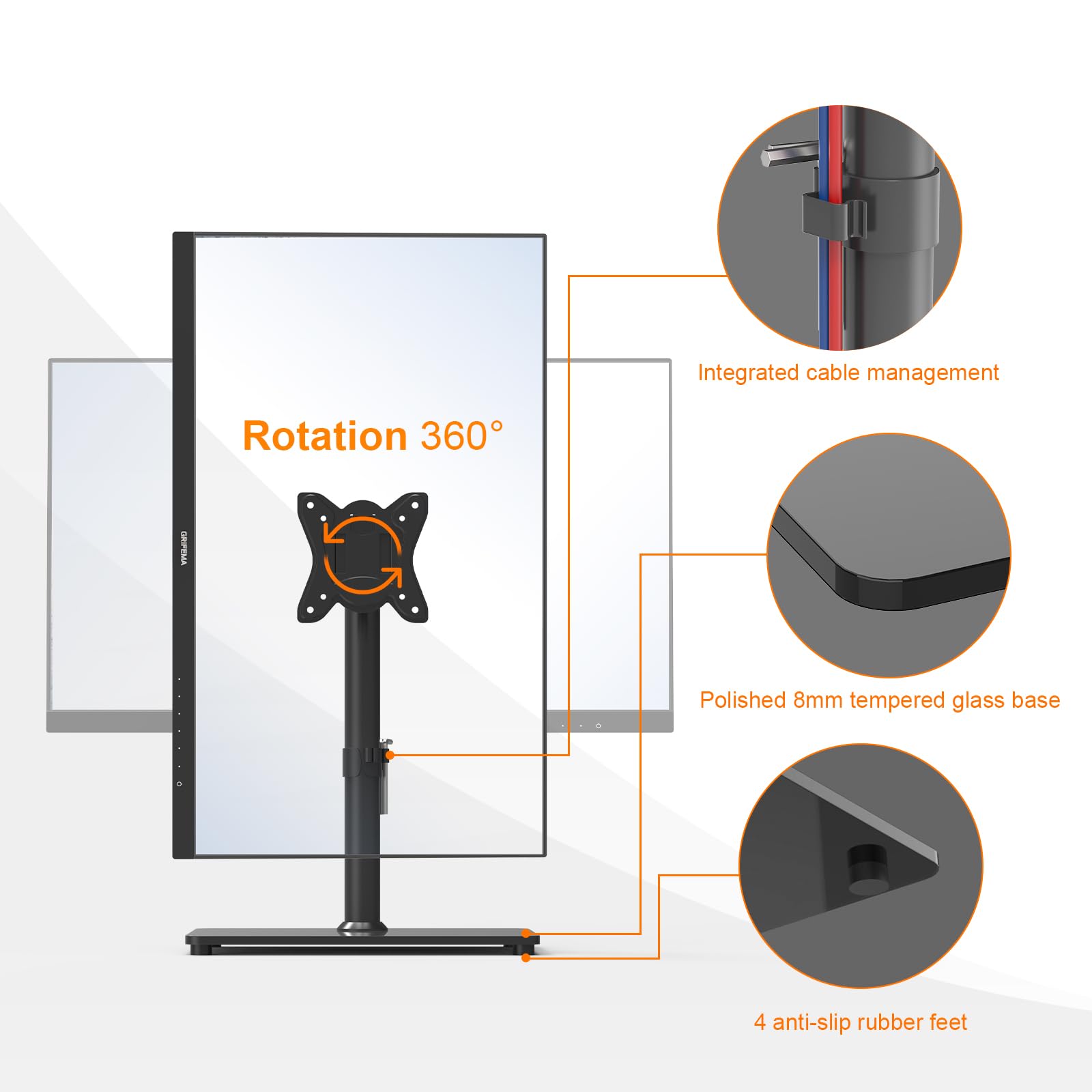 GRIFEMA GB1005-1 Supporto TV per schermi da 13-32 pollici di curve piatte al plasma OLED LCD LED, supporto TV da tavolo con rotazione e altezza regolabile, fino a 10 kg, max VESA 100x100 mm