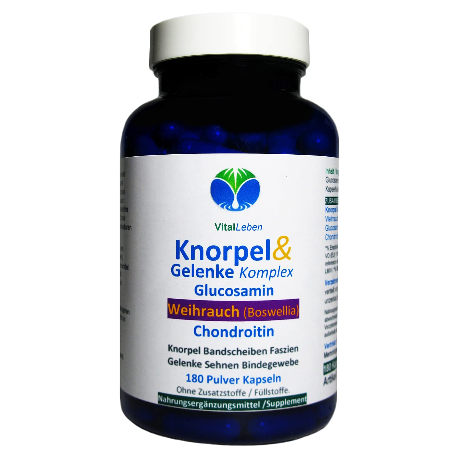 KNORPEL & GELENKE Komplex - BINDEGEWEBE aufbauen & straffen bevor Knie & GELENKE schmerzen. BOSWELLIA Weihrauch + Glucosamin + Chondroitin 180 Kapseln - OHNE ZUSATZSTOFFE. 27170-180