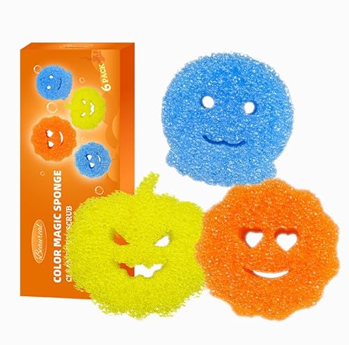 6 Pcs Scrubber Color Sponges,Non-Scratch Cleaning Sponges Kitchen,Temperature Controlled Kitchen Sponge for Washing Dishes,Household Bathroom Odor Resistant Scrubber-Bpa Free
