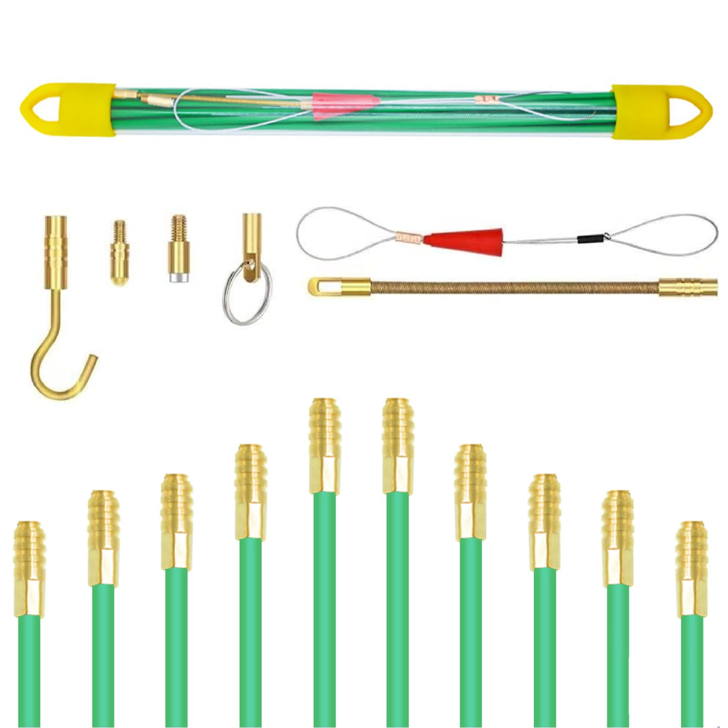 Guia Pasacables Profesional,4MM 33CM 10 Varillas de Guia Pasacables, 4MM 30M TOOSOAR Dispositivo para Tirar Cables, Verde