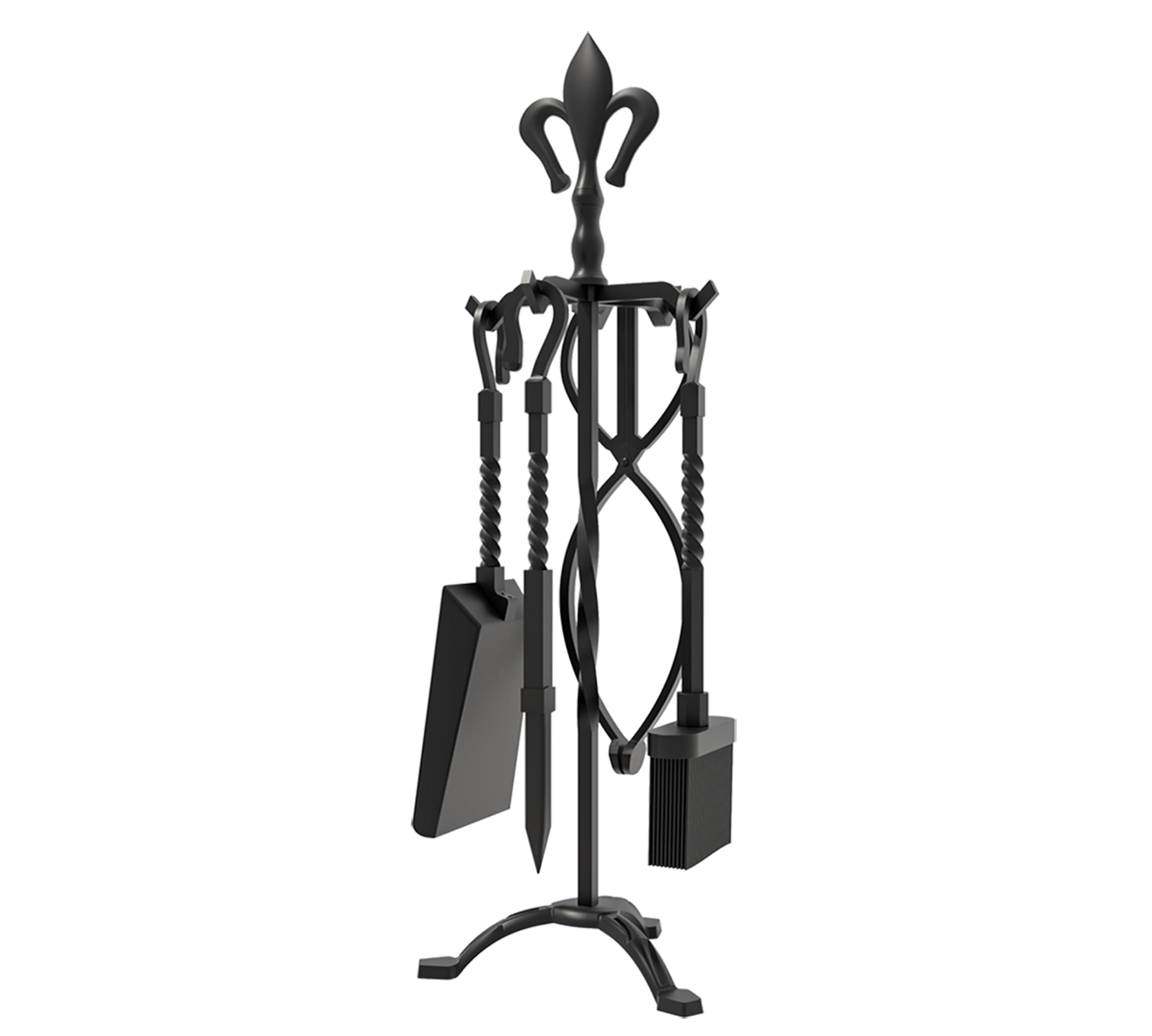 Kingson Set di 5 accessori per caminetto in ghisa, finitura nera, include attizzatoio, pinze, spazzola, pala e supporto, set di attrezzi per caminetti tradizionali, altezza 53 cm