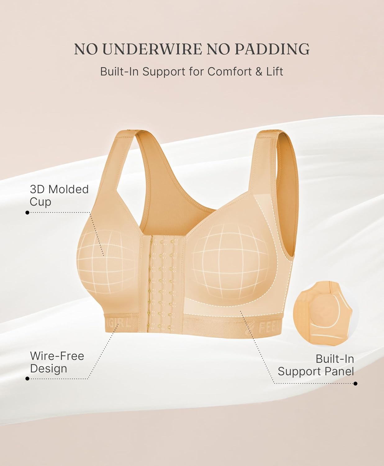 FeelinGirl Post Surgery Bra Front Closure Compression Mastectomy Bra for Women with Wide Adjustable Straps Wirefree Support - Image 5