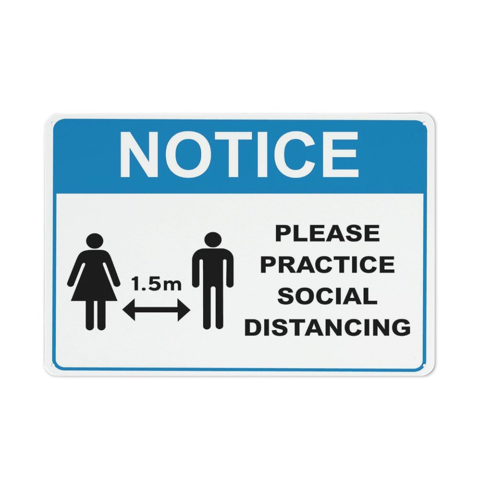 Notice Please Practice Social Distancing Blue Sign Metal Signs 12X8 Inch Rust Free Aluminum,Uv Ink Printing,Durable/Weatherproof Outdoor For Home