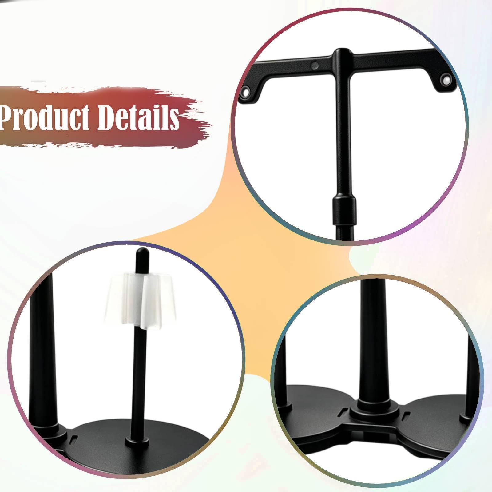 Soporte Doble para Hilo para Máquina de Coser, Organizador, Soporte Doble para Hilo, Antideslizante, Soporte Equilibrado, Fabricado en PP, Fácil Insta, Negro, Individual