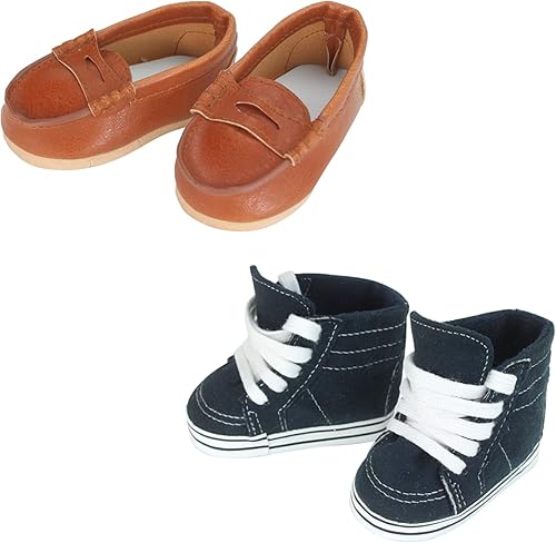 Sophia's Paquete de 2 zapatos que incluye mocasines sin cordones y zapatos altos para muñecas de 18 pulgadas, marrónazul