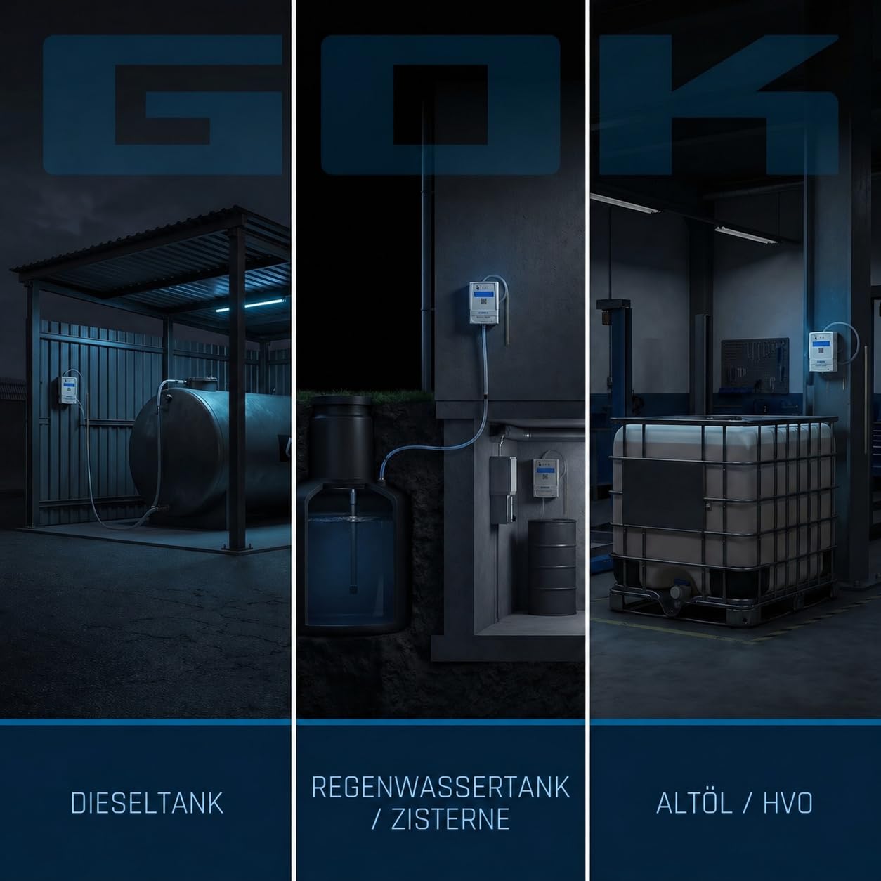 GOK SmartBox AIR Wi-Fi, Füllstandsanzeige für Heizöltank mit App, akkubetriebener Inhaltsfernanzeiger für drucklose Tanks, WLAN-Übertragung, pneumatische Messung, Anzeige der Freiraummenge, USB-C