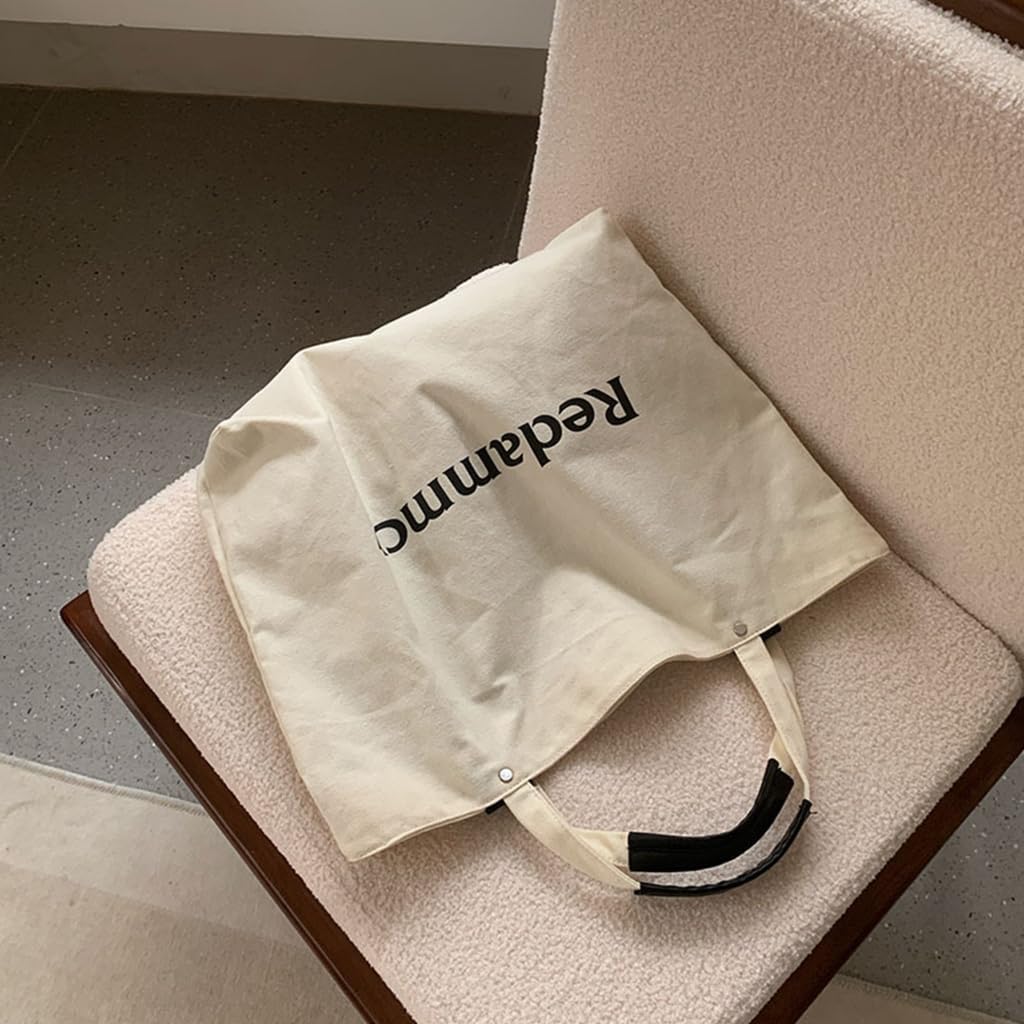 Canvas Handbag with Large Comparment Minimalists Letters Student Shoulder Bag