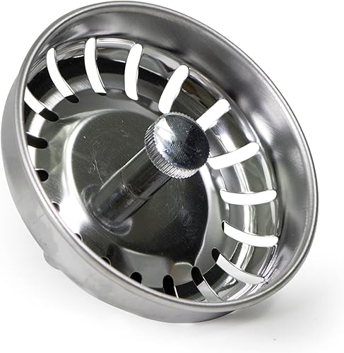 Miniatura 1 de Highcraft 9754JO - Colador de acero inoxidable para fregadero de cocina, repuesto para desagües estándar (3-14 pulgadas), tapón de goma con bloqueo