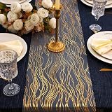Snowkingdom 2pcs Gold Wave Table Runner, 11&times;108 Inch Golden Metallic Sparkle Lines...