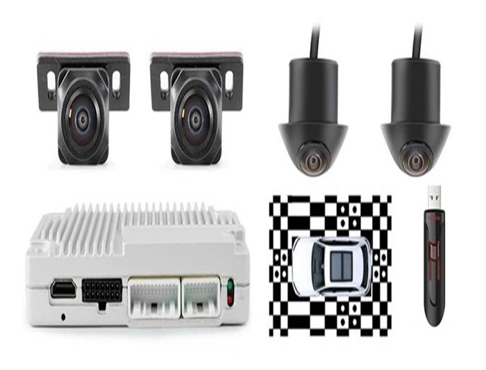 Auto 3D 360 Grad Ansicht Panoramasystem Parkplatz Omnidirektionale Monitor Video Recorder DVR Autokamera(with Calibration 64G)