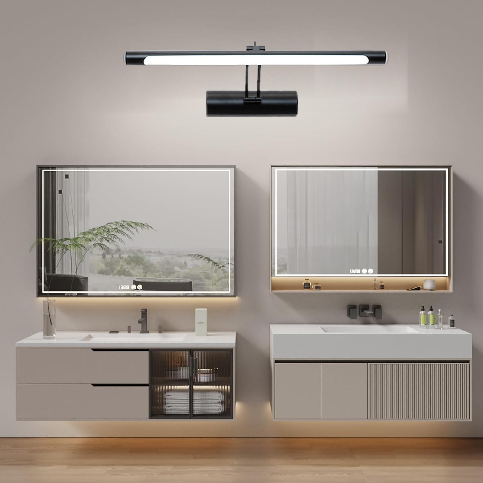 LED Spiegellampe Bad Wandleuchten Dimmbar Wasserdicht IP44 Wandleuchte Spiegellampe Einstellbar Innen Badleuchte 3000K-6500K Wandbeleuchtung für Badschrank Keller Küche (Gold,45cm)