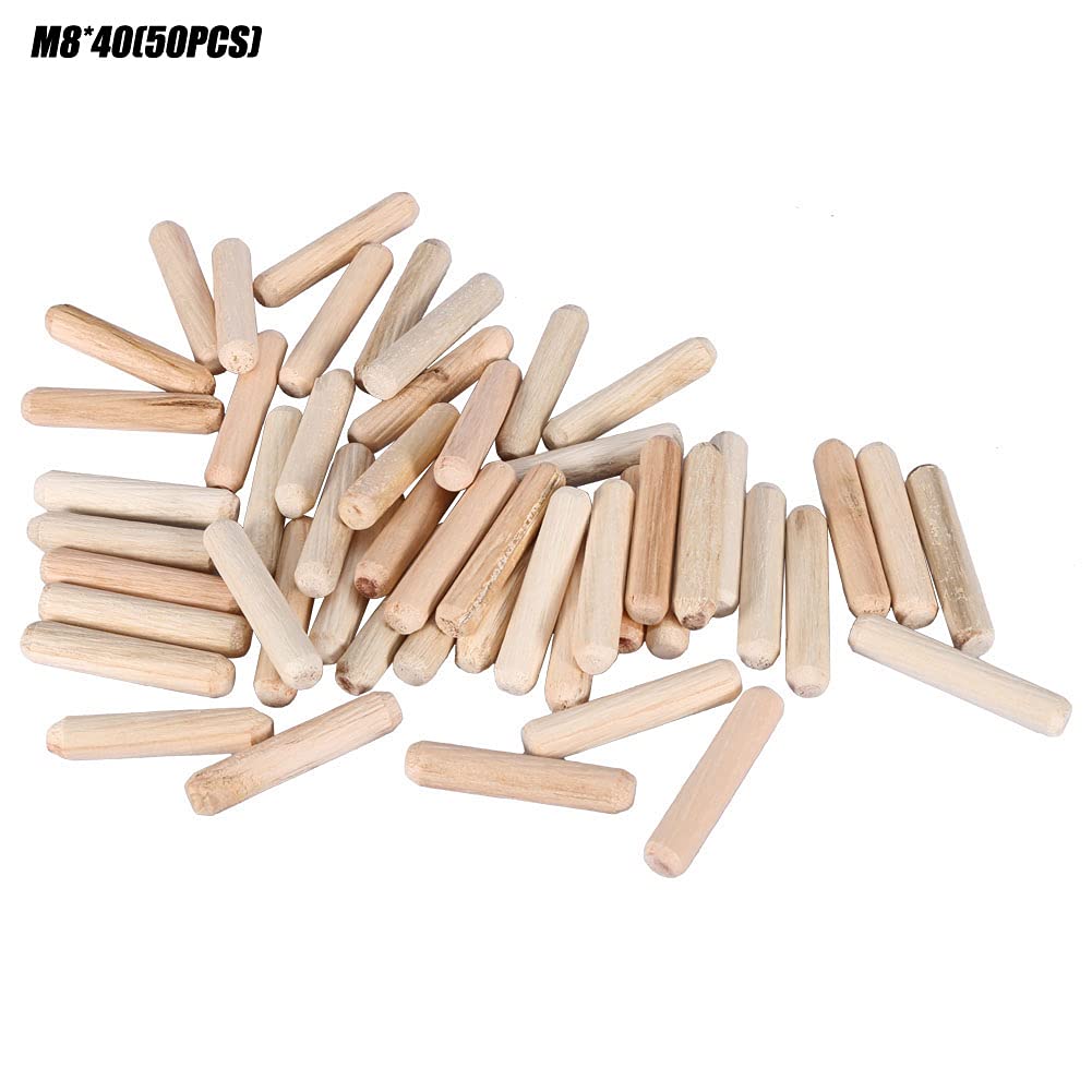 50PCS Wooden Dowel Pins Furniture Connector Fastener for Cabinet Drawer Grooved Fluted Dowel Rods Round Accessories 30/40/50/60MM M8*40 - Image 2