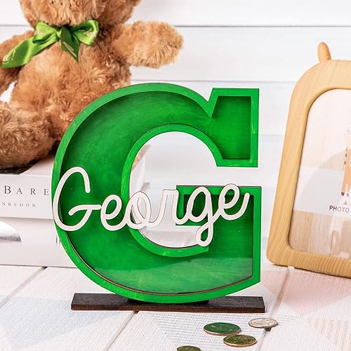 Miniatura 4 de callie Alcancía con inicial personalizada, regalo para niños, banco inicial con letras del alfabeto, banco interactivo de madera para ahorrar dinero
