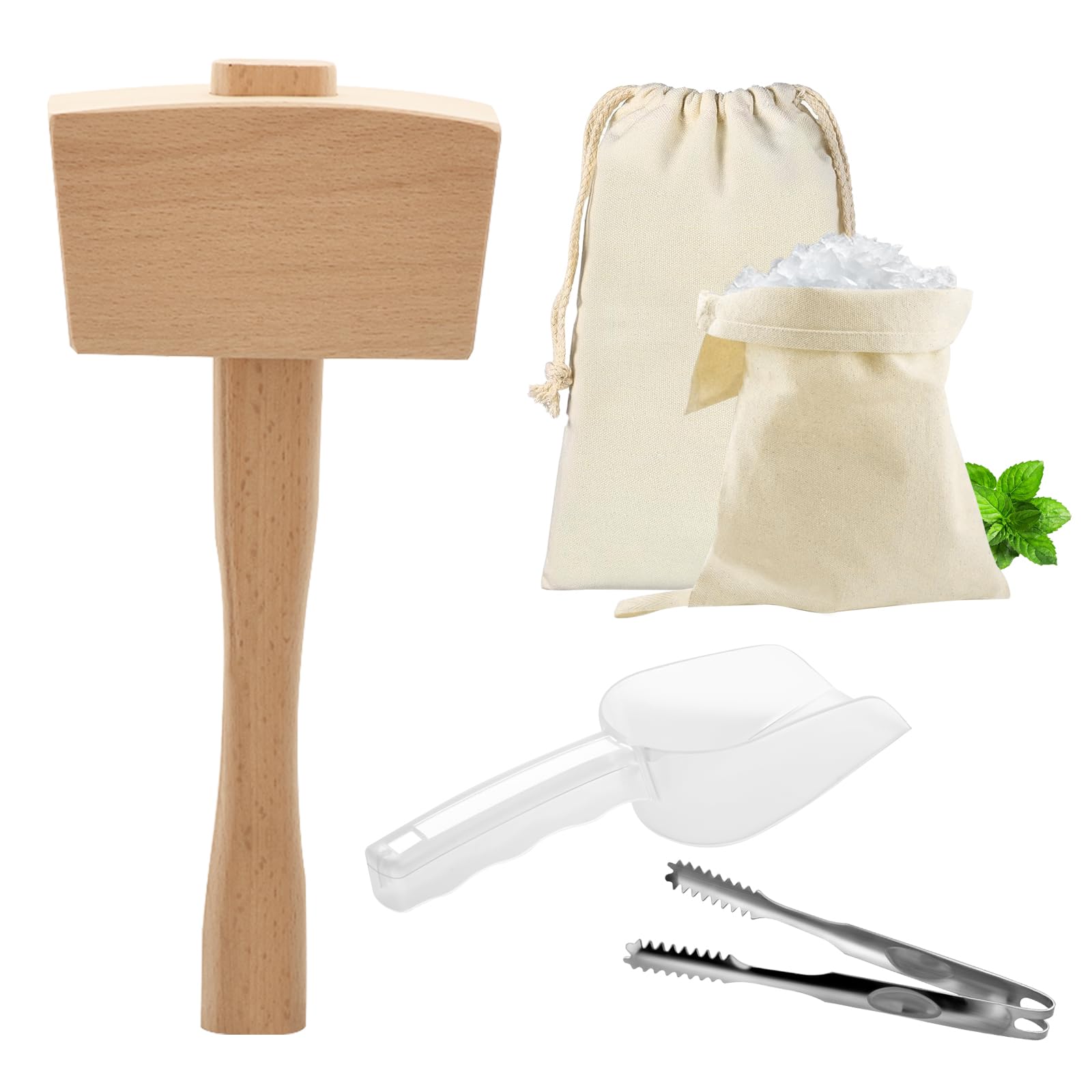 Professional Lewis Bags and Ice Mallet Set - Reusable Canvas Crushed Ice Crushing Bags with Wooden Mallet for Bartender Kit & Bar Tools Kitchen Accessory