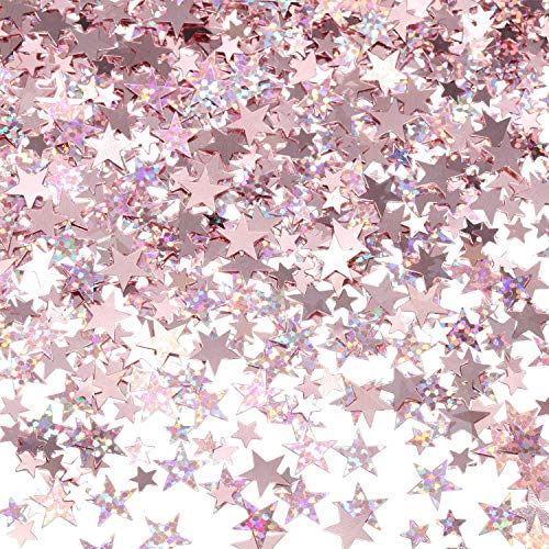 Dzxin Rose Gold Holographic Star Confetti, 60g Star Glitter Confetti for Card Making, Scrapbooking, Wedding, Birthday Party, Christmas