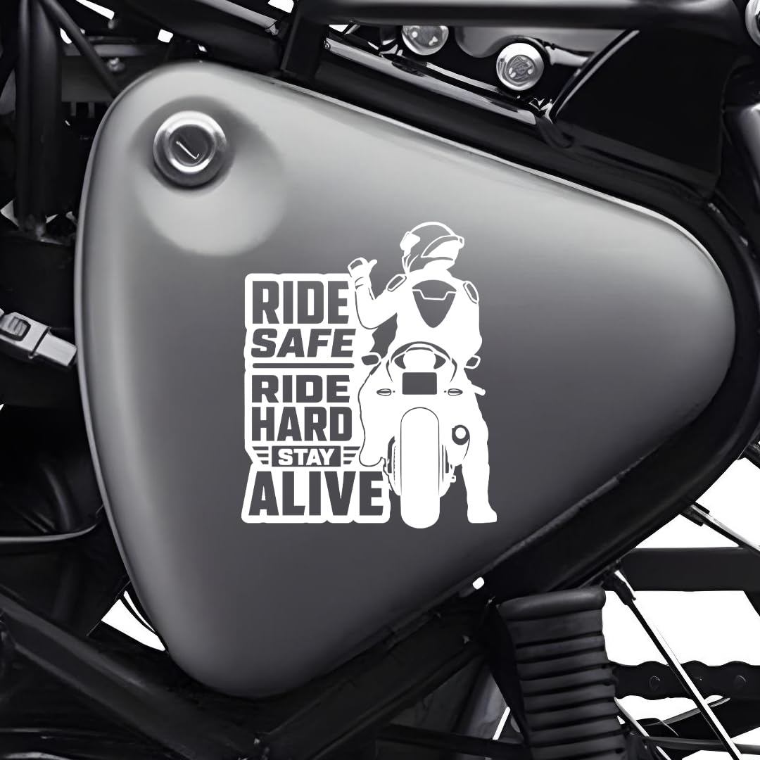 Bike Sticker Compatible with Royal Enfield Motorcycles - Waterproof Vinyl Decal for Fuel Tank, Battery Cover, Side Panel and Helmet, White-image-15