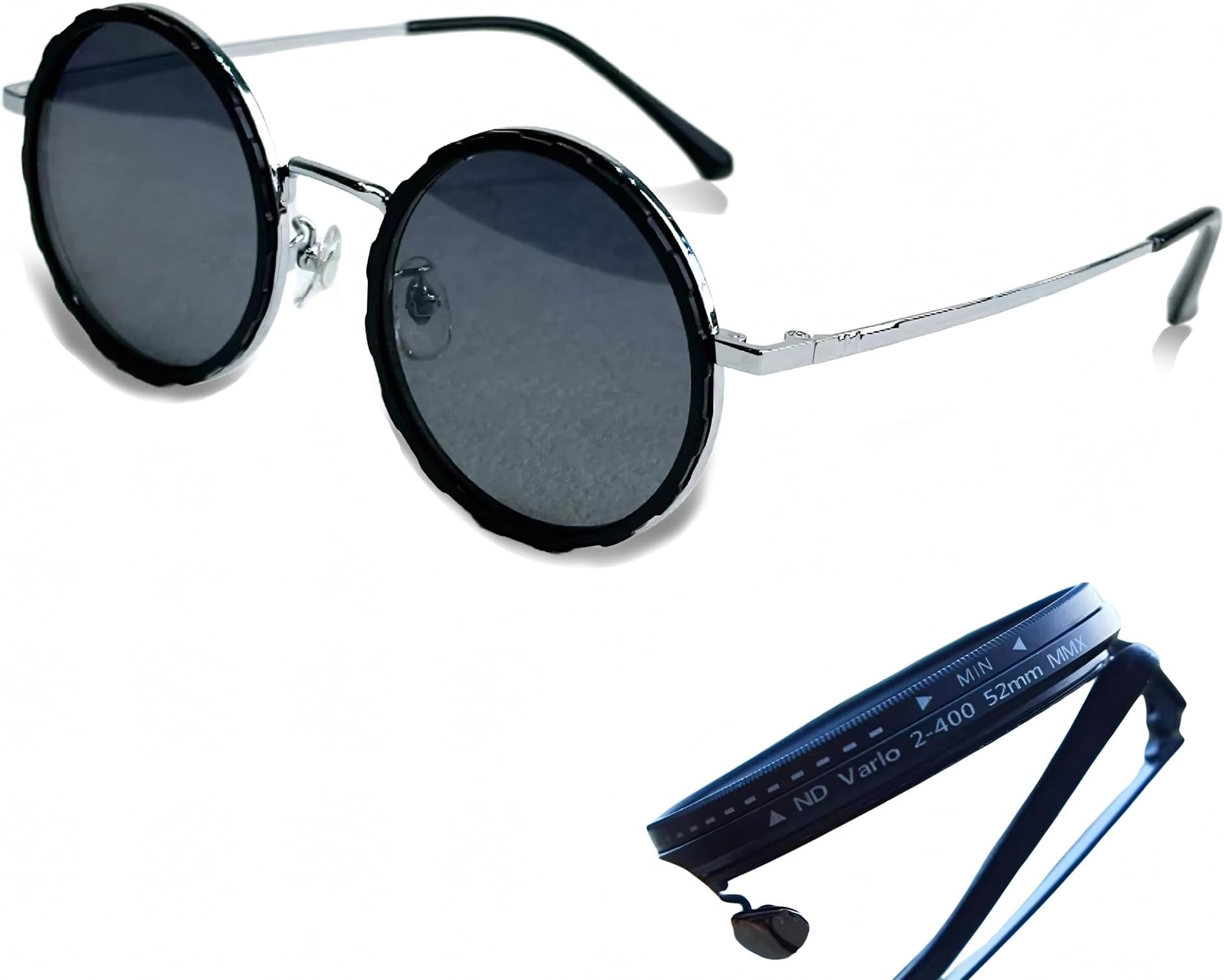 Adjustable Tint Sunglasses Polarized Round Lenses with ND Filter, 9 Gears, Ideal for Beach, Fishing, and Outdoor Activities