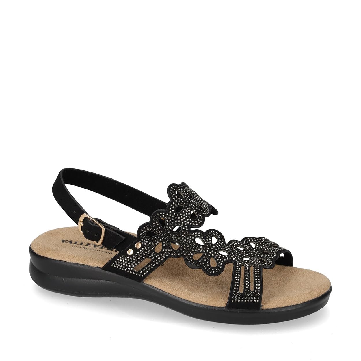 Valleverde 25326 Sandali Confort Donna Tessuto Nero Tacco Zeppa 3Cm Suola Gomma