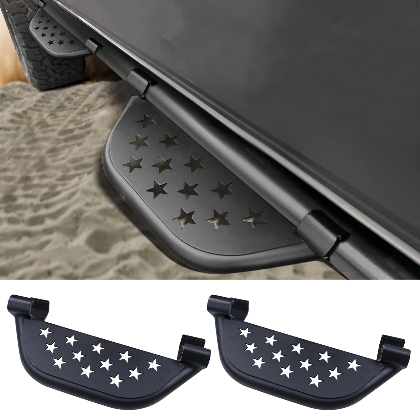 ZZDSNJ Side Steps Compatible with 2021-2024 Ford Bronco 2 Door Front Door Running Boards Steel Side Steps