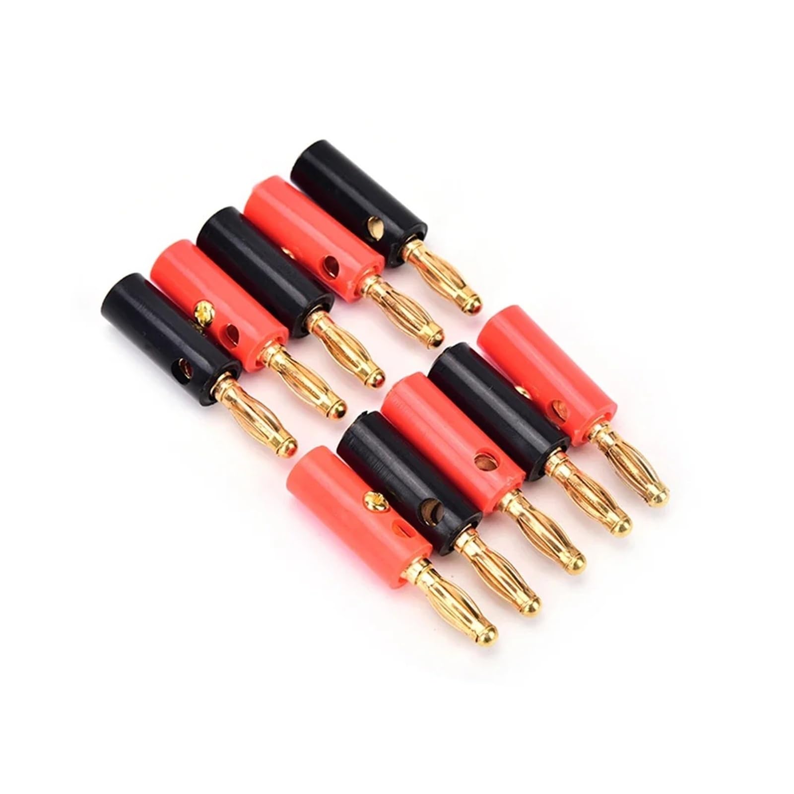 10 connettori a banana per altoparlanti, placcati oro, 4 mm, rosso/nero