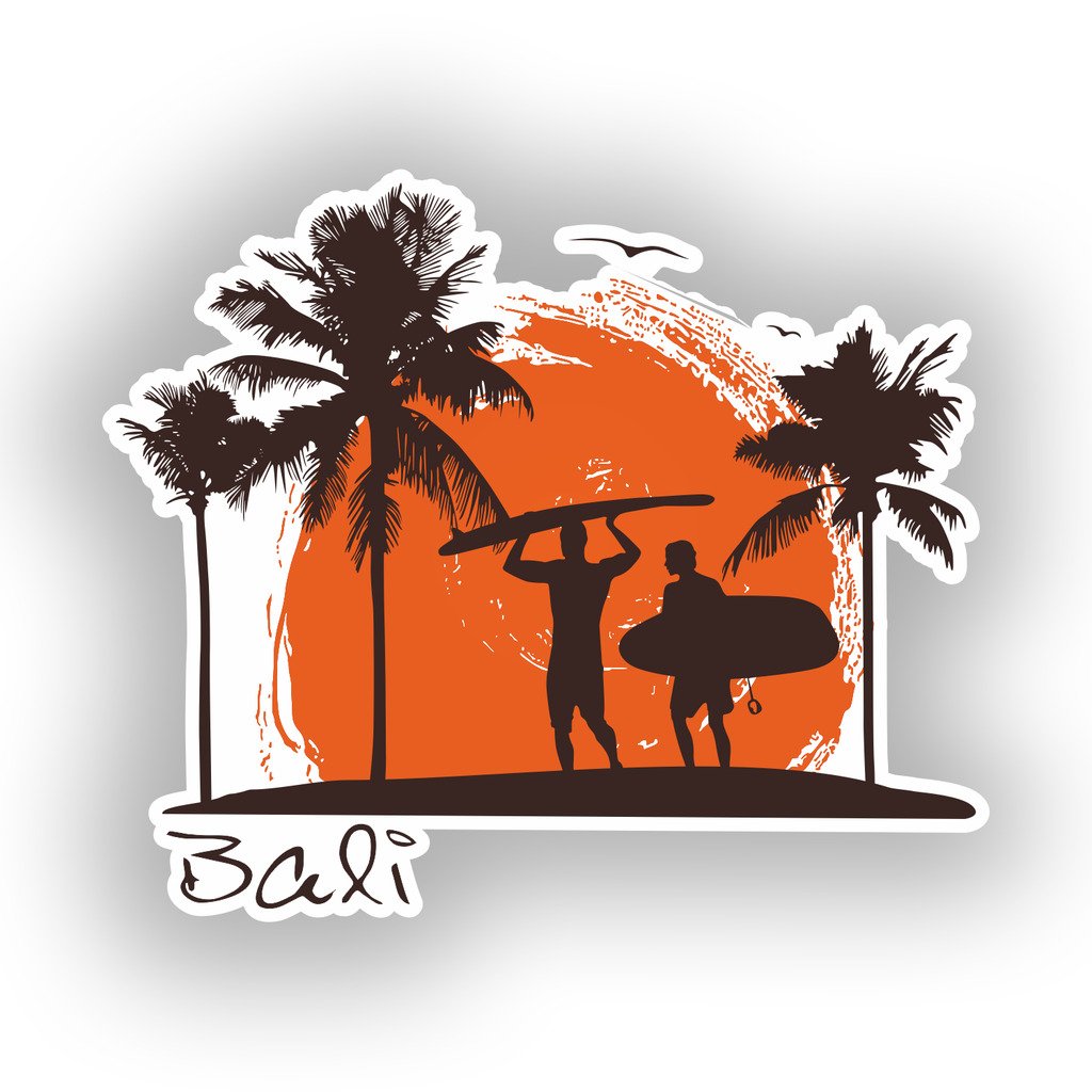 Destinationvinyl Multi 2 X 10Cm/100Mm Bali Surfing Vinyl Stickers Travel Luggage #10513