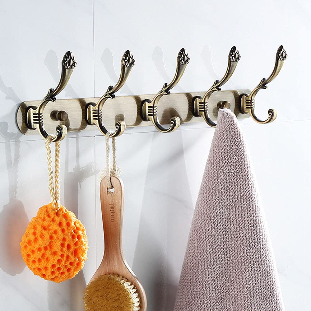 Mehrzweck-Wandhaken, drehbar, robust, selbstklebend, Edelstahl, rustikales Design mit 5 Klebehaken, 2 Stück, Rot und Bronze, ideal für Zuhause und Büro