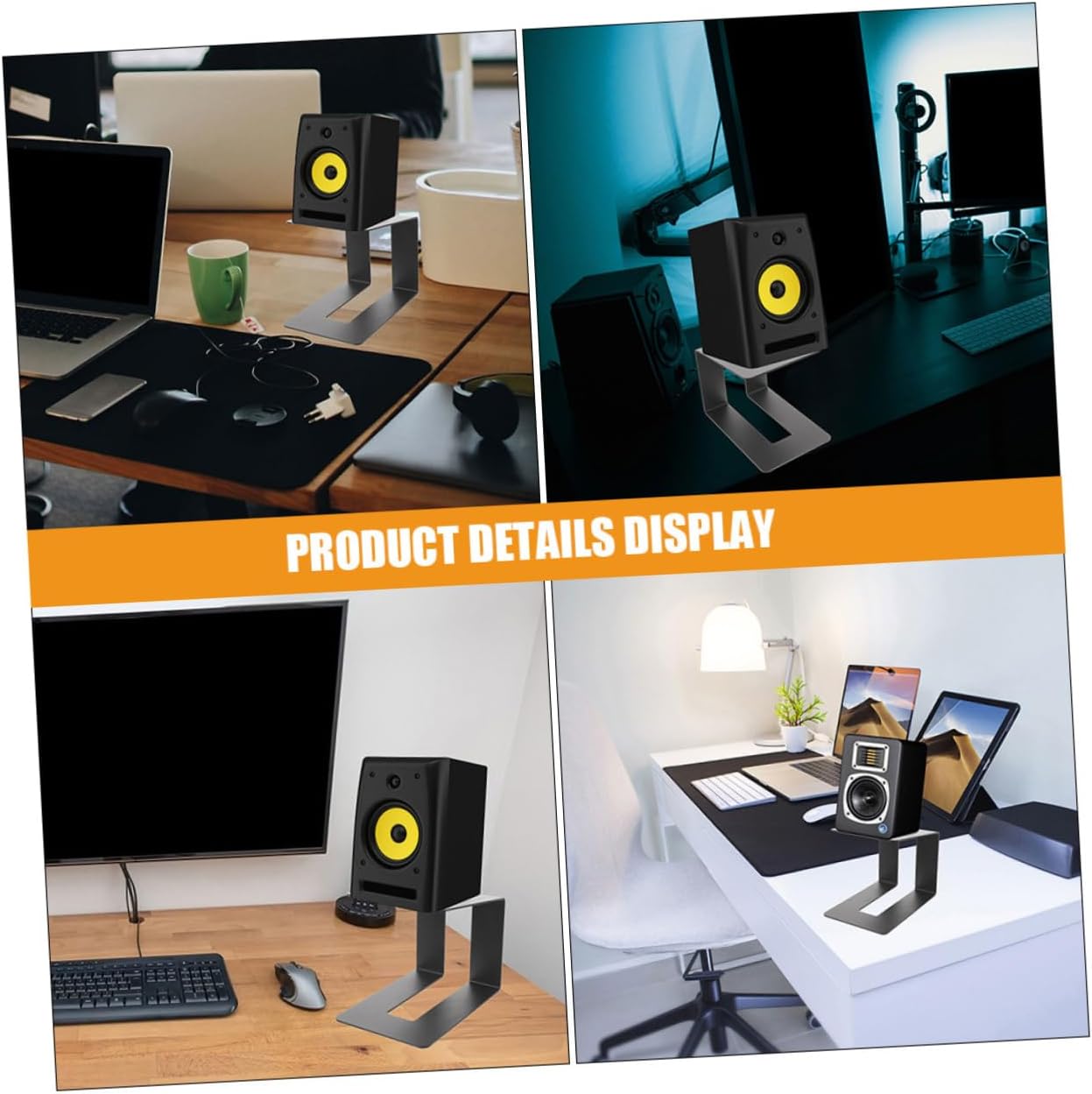 Kisangel 2pcs Desktop Speaker Stands Black Metal Monitor Holder for Computer Speakers and Amplifier Adjustable Height Stable Design for Home or Studio Use