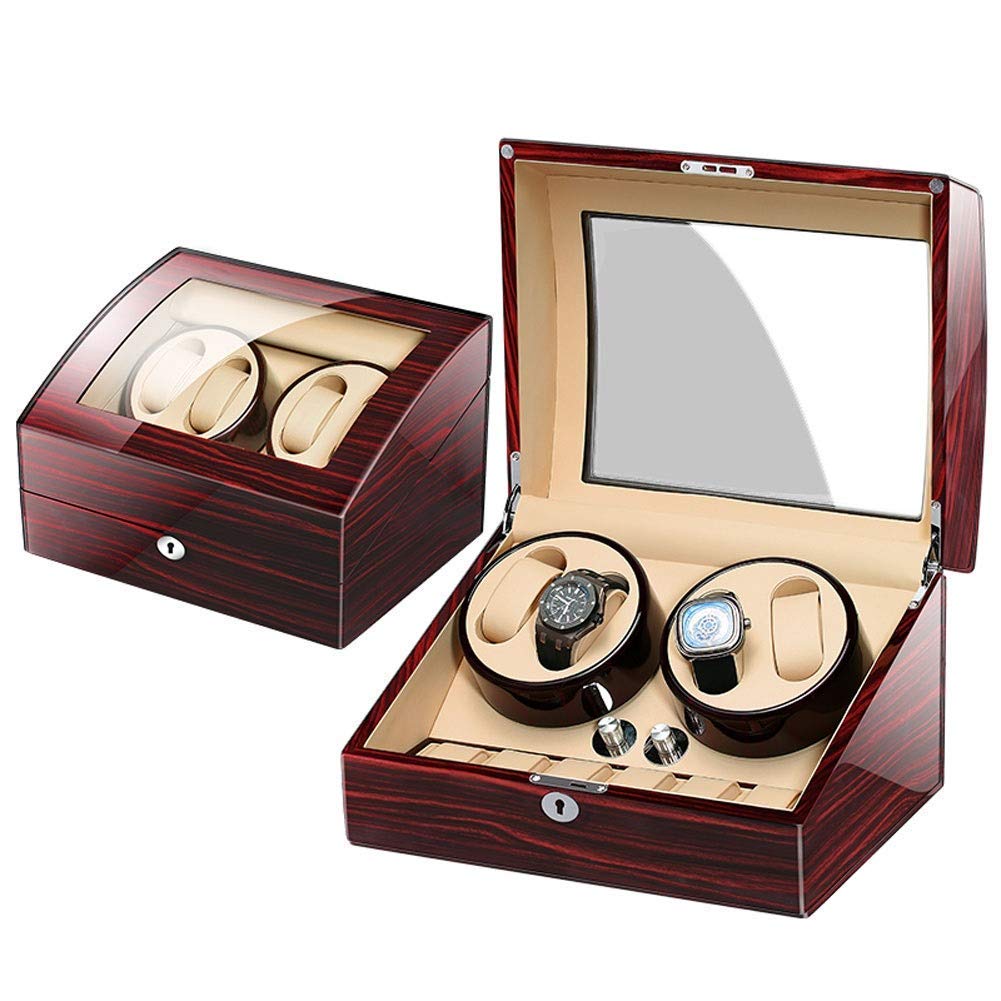 NZPOST Wooden Automatic Watch Winder Collector with 4 Watch Winder + 6 Display Storage SpacesHoliday (B)