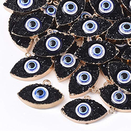 DanLingJewelry 50 pcs Black Druzy Resin Charms with Edge Light Gold Plated Eye Charms for Jewelry Making DIY Craft 20x30mm