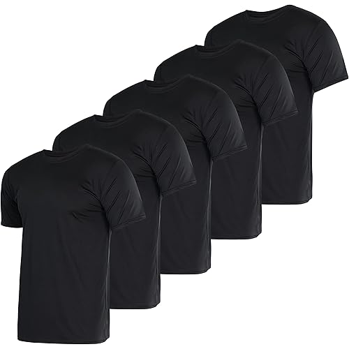 Real Essentials 5 Pack: Men’s Short Sleeve Dry Fit Active Crew Neck T Shirt - Athletic Running Gym Workout Tee Tops