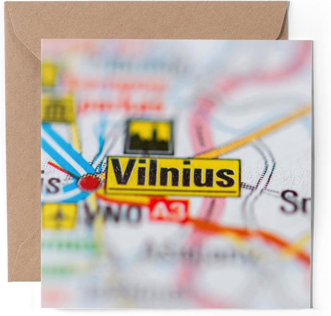 1 x Greeting Card - Vilnius Lithuania Map Real Road - Blank Birthday Celebration Anniversary #55165