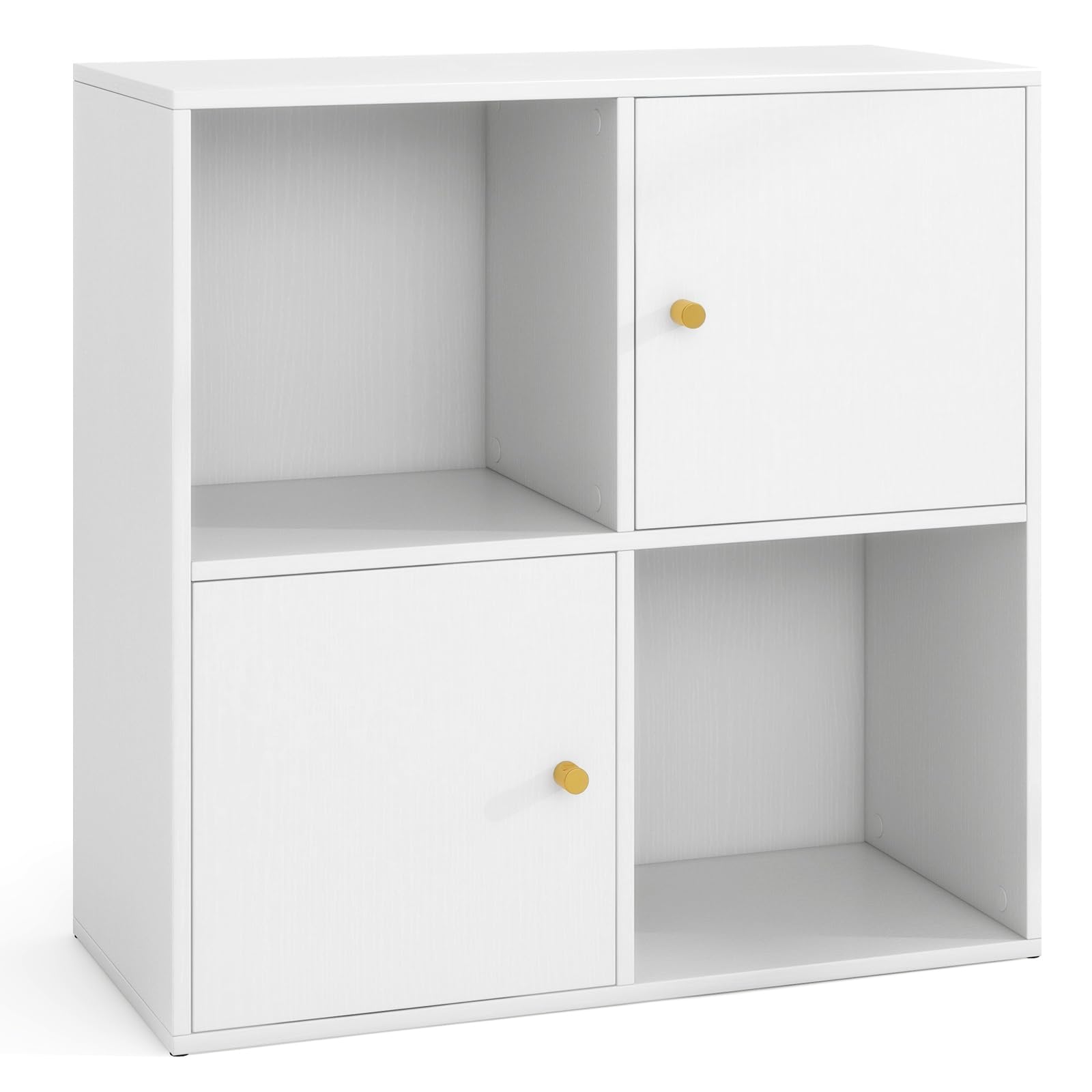 GIANTEX Estantería para Libros con 4 Cubos, Librería de Almacenaje de 2 Niveles con Puertas, Compartimentos Abiertos, Mueble Auxiliar Moderno para Salón, Estudio, Oficina, 60 x 29 x 60 cm, Blanco