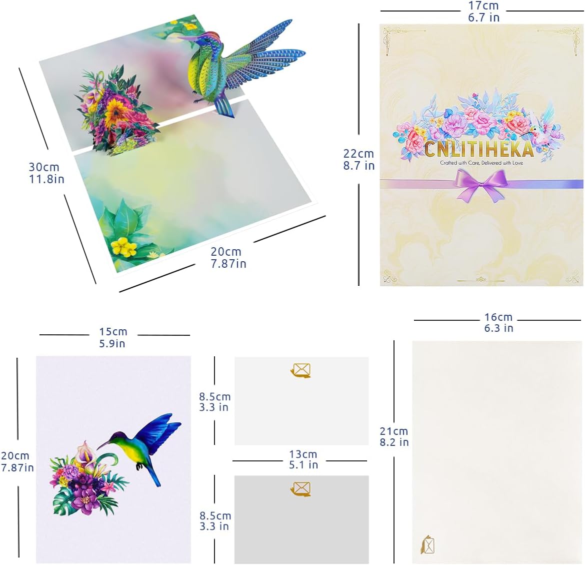 3D Hummingbird Pop Up Cards - Happy Birthday, Father's Day, Anniversary, Valentine's, Thank You - Image 2