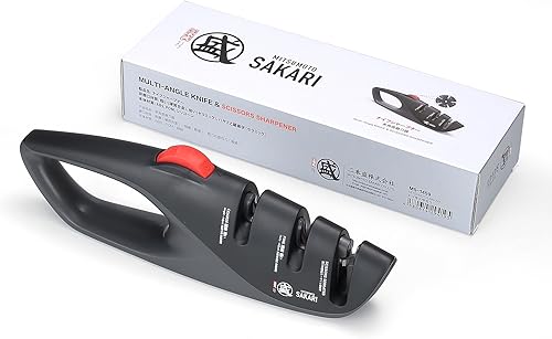 Miniatura 9 de MITSUMOTO SAKARI Afilador de cuchillos japonés ajustable de 5 ángulos, afiladores de cuchillos de cocina de 3 etapas para tijeras y cuchillos de