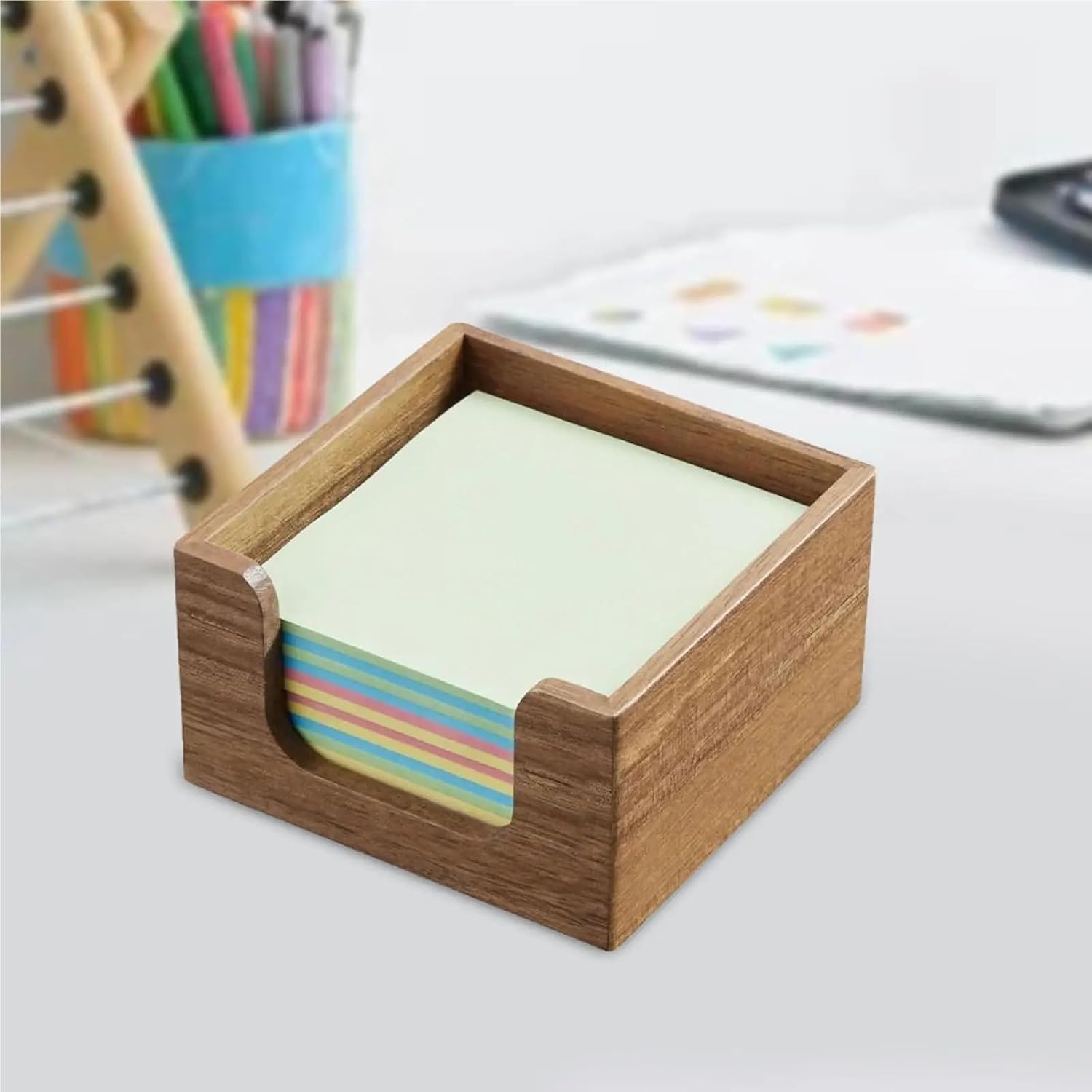Post It Note Holder 2pcs Acacia Wood Sticky Note Holder for Desk, Rustic Business Card Box Post It Dispenser
