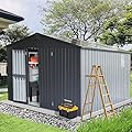 Domi Backyard Storage Shed 11’ x 12.5’ with Galvanized Steel Frame & Windows, Outdoor Garden Shed Metal Utility Tool Storage Room with Lockable Door for Patio(Dark Gray)
