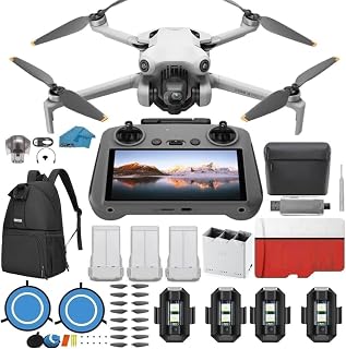 Mini 4 Pro Folding Drone with RC 2 Remote (With Screen) Fly More Combo, 4K HDR Video Camera for Adults, Under 249g, Omnidirectional Sensing, 3 Batteries Bundle with 128 gb SD Card Strobe Lights and More