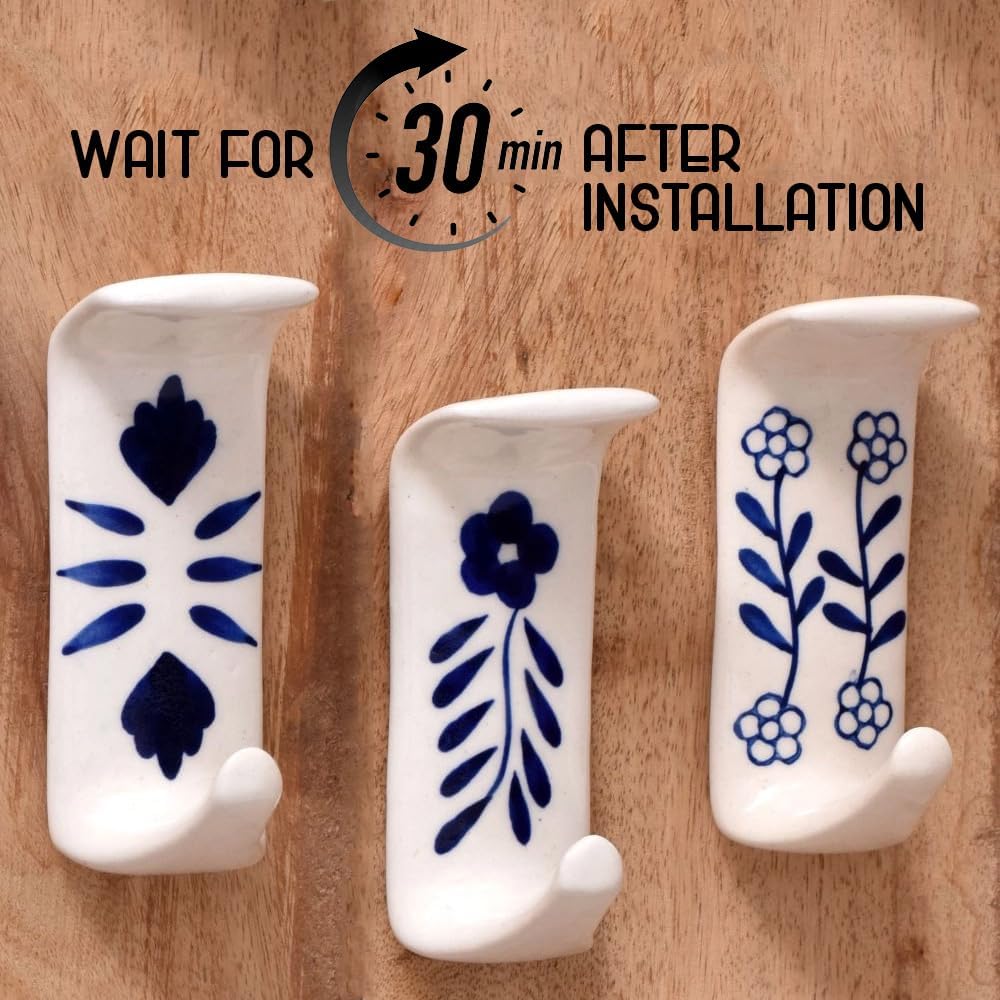 Indian Shelf 3 Hooks, 6 Strips Decorative Adhesive Hooks Kitchen Wall Hook for Hanging Heavy Duty Sticky Hangers Bathroom Towel Hooks for Wall Shower Sticky Hook for Hanging