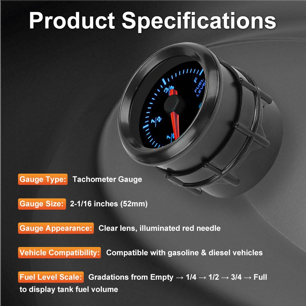 7 Color Adjustable Fuel Level Gauge 2-1/16" 52mm