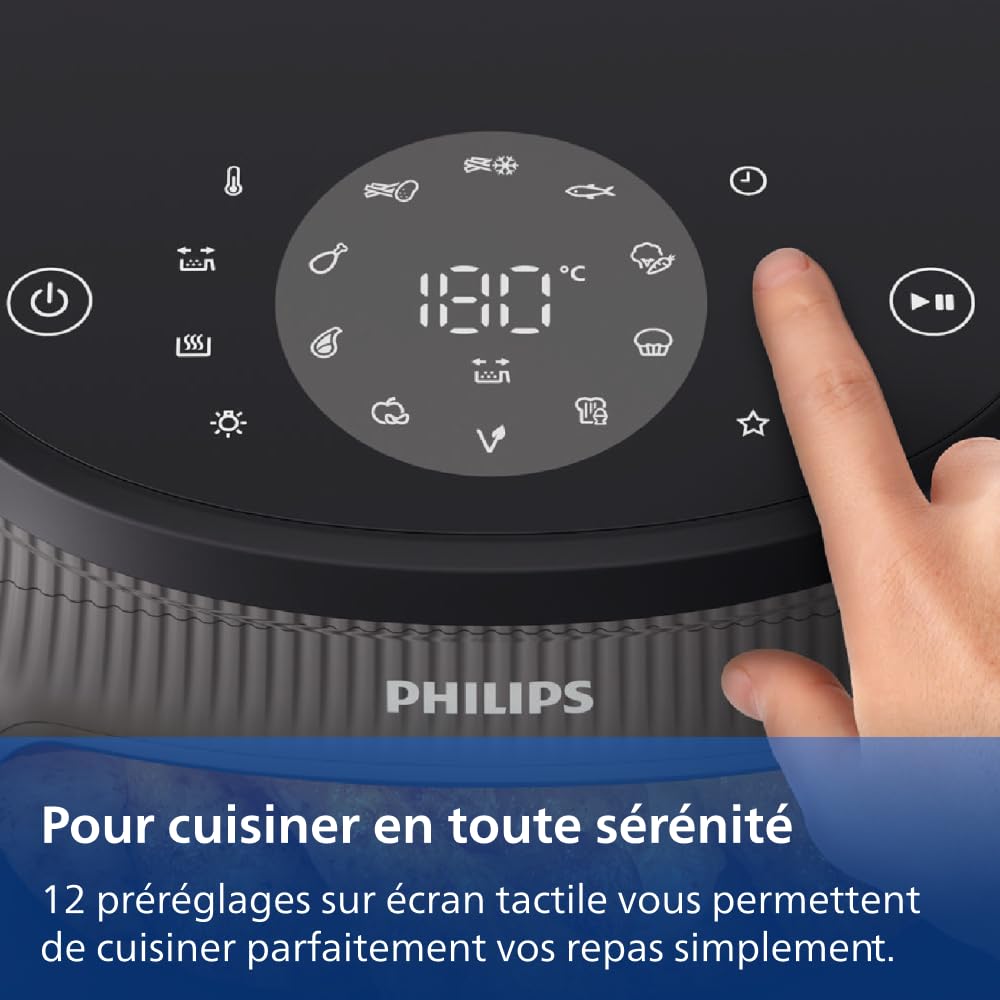 Philips Airfryer Série 3000 - Air Fryer 6.2L, 16-en-1, Fenêtre de cuisson, Technologie RapidAir, jusqu'à 90% de matières grasses en moins, Application HomeID, coloris Noir (NA330/00)