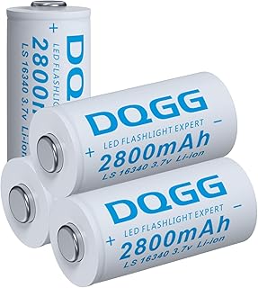 16340 Rechargeable Battery 2800mAh Button Top 3.7Volt Li-ion Batteries for Headlamps LED Flashlights (4 Pack)