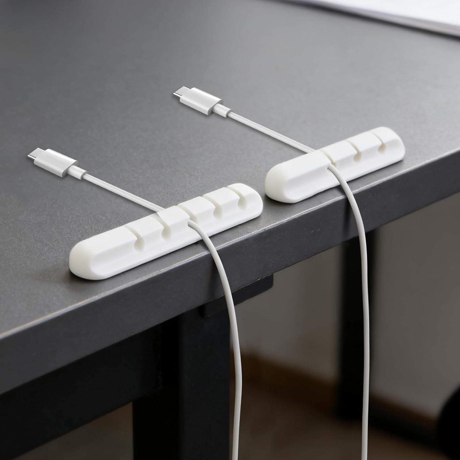2 PCS Cable Holder Clips, 3-Hole & 5-Hole Self Adhesive Cord Holders, Cable Management for USB Charging Wires Office Home Desk Wire Organizer(White)