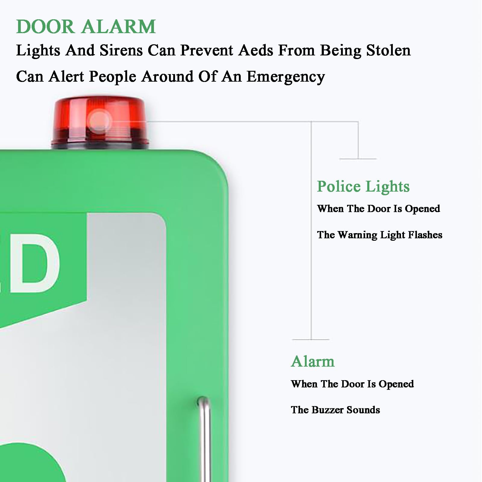 AED-Defibrillator-Aufbewahrungsschrank, AED-Defibrillator-Wandschrank mit Licht- und Alarmsystem, Erste-Hilfe-Schrank, Trennwandposition einstellbar, für Zuhause/Büro/Krankenhaus
